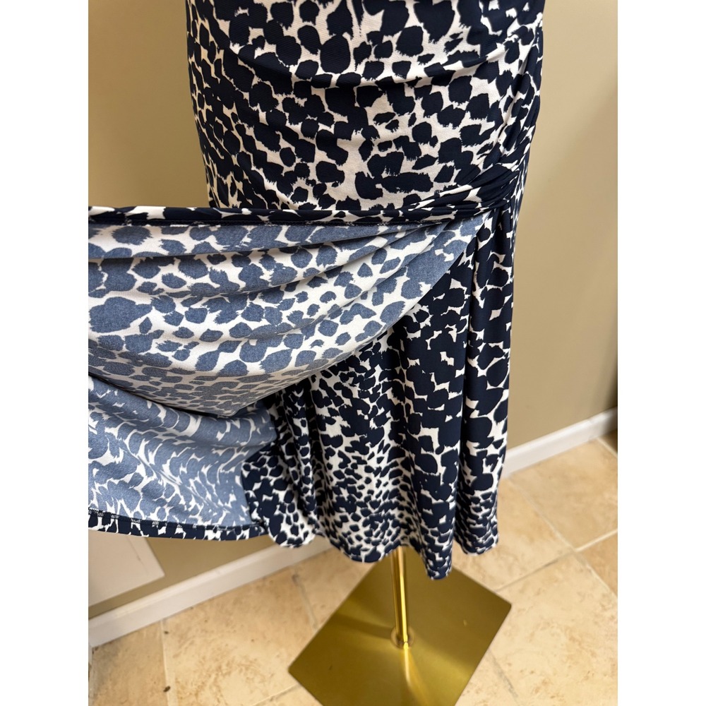 Lauren Ralph Lauren Navy White Animal Print Sheath Dress Cap Sleeve V Neck - Picture 6 of 13